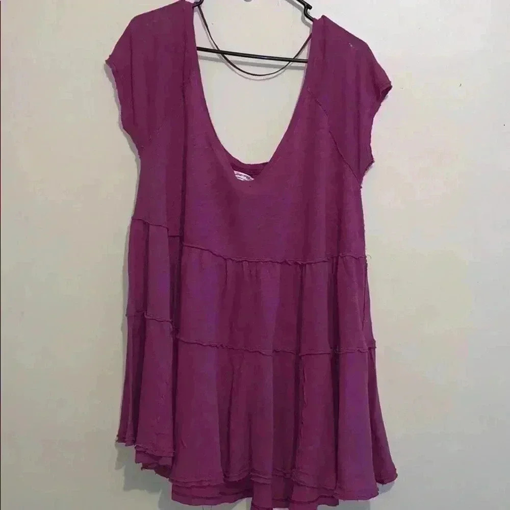 Free People Sunshine In The Rain Tee Raspberry - Picture 4 of 6